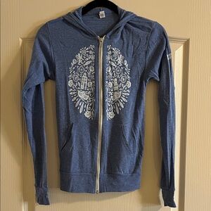 Bella Canvas Blue Zip Hoodie with White Graphic